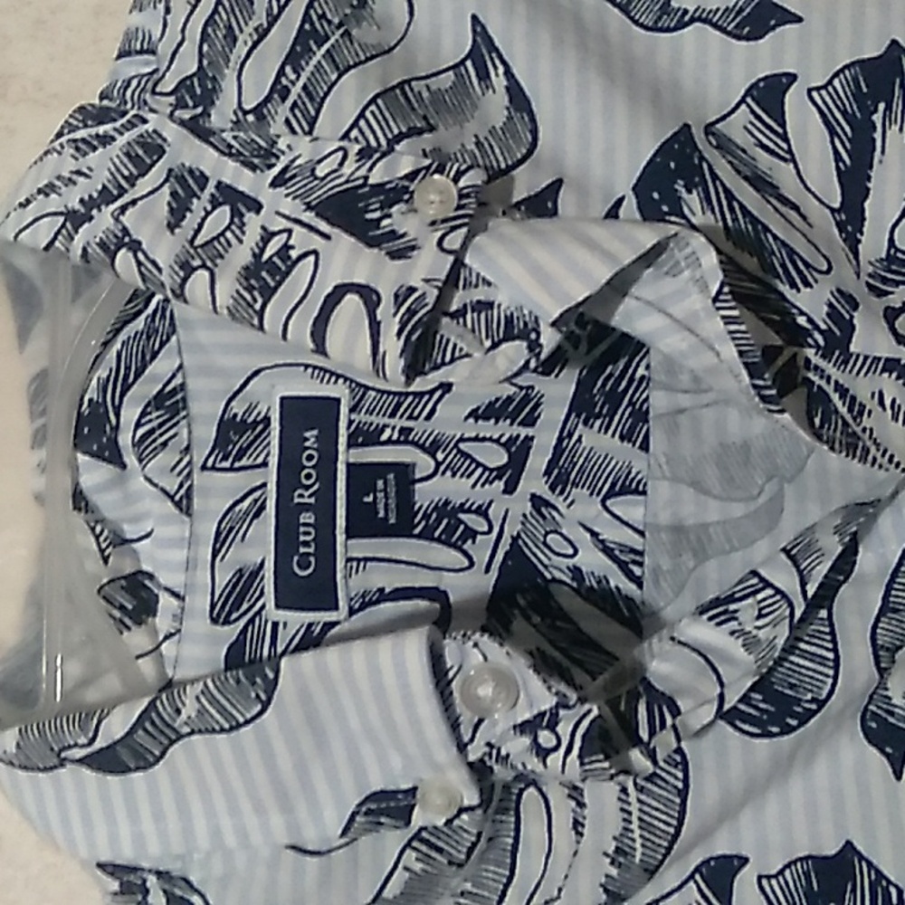 Club Room Madison Palm 🌴 graphic button up shirt size Large, navy and white - Picture 14 of 14